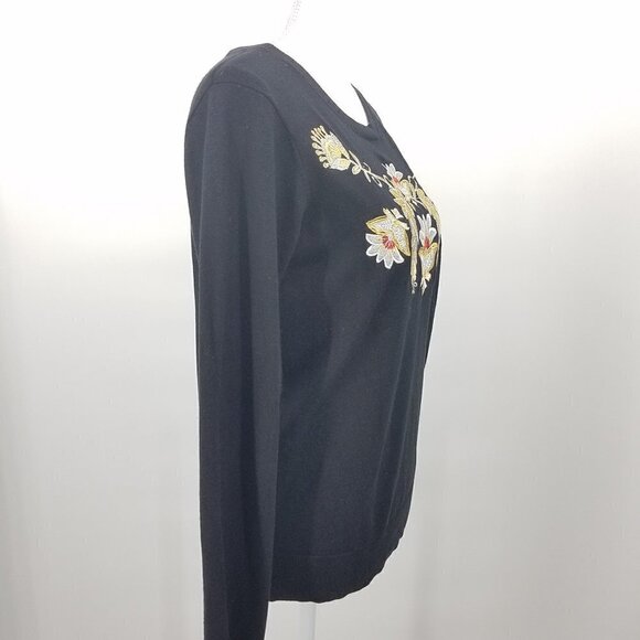 Philosophy Crewneck Black Gold Embroidered Floral Pattern Sweater - Picture 3 of 7